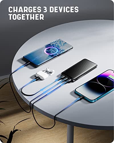 Batterie Externe, Power Bank 10000mah Ultra Mince Lumière, Batterie Externe Charge Rapide USB C Sortie/Entrée (3.0A) et 2 Ports USB Sortie, Chargeur Portable Compatible avec iphone 14 Samsung Airpods