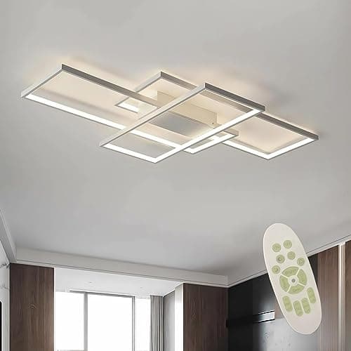Plafonnier LED Moderne Pour Salon - Intensité Variable Avec Télécommande - Design Rectangulaire Créatif Éclairage Décoratif Pour Chambre À Coucher Salon Salle Lustre,Blanc,80x45x9cm