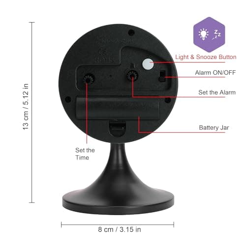 Lafocuse Metal Reveil Analogique sans Tic-tac, Retro Noire Snooze Reveil avec Lumière de Nuit, Vintage Horloge de Chevet Silencieuse pour Bureau Chambre Table 12.5cm