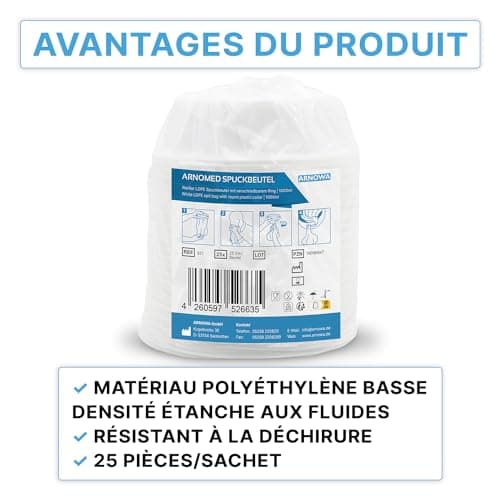 25x ARNOMED Sac à vomi, sacs à vomir en LDPE étanches aux liquides, sacs à vomir avec anneau anti-fuite, sacs à vomir 2000 ml, sac vomi, sac a vomi voiture, sac à vomi voiture enfant, sac vomi