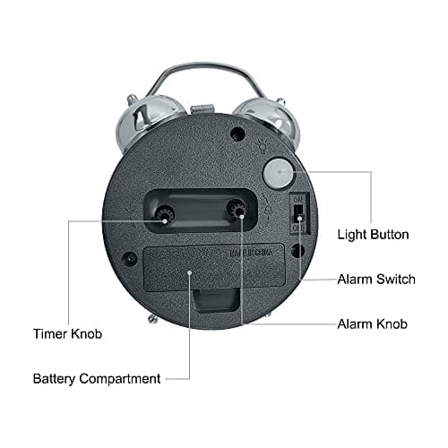 PHOEWON Réveil Métal à Double Cloche Alarme Réveil Rétro avec Lumière de Nuit Horloge à Quartz Réveil Silencieux