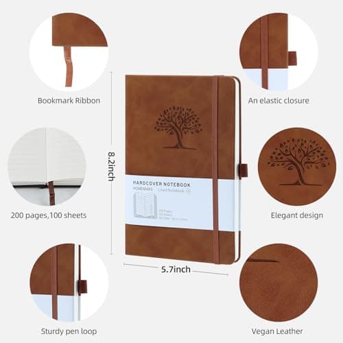 HOMEMARS Carnets et Journaux, Journal intime Adulte, Cahier, Carnet de Notes, Journal, Cahier de Note, Cahier A5, Notebook,Marron Bleu, 100 Feuilles, 100 GSM, Motif Arbre en Gaufrage, Cuir Végétalien