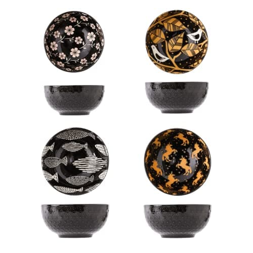 EeAaSsTy Ciotole per cereali - Lot de 8 bols en plastique réutilisables - Passent au micro-ondes et au lave-vaisselle - Noir - 11,6 cm