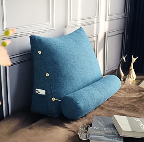 Rucener Coussin de Dossier pour Lit Coussin de Lecture pour Dossier de Lecture Coussin de Dossier Triangulaire Coussin à Coins Coussin de Lecture en Mousse Bleu 60 CM