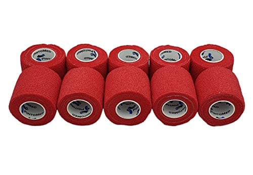 PintoMed - Bandage Cohésif - 10 Rouleaux Rouge X 5 cm X 4.5 m Autoadhésif, Sports Bande, Premiers Secours Adhésif, Vet Wrap