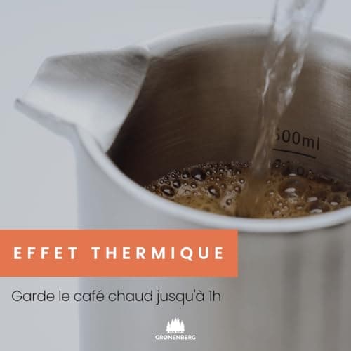 Groenenberg Cafetiere a piston (600ml) + Moulin à café manuel | Set de remise café avec French Press & Coffee grinder en acier (inox)