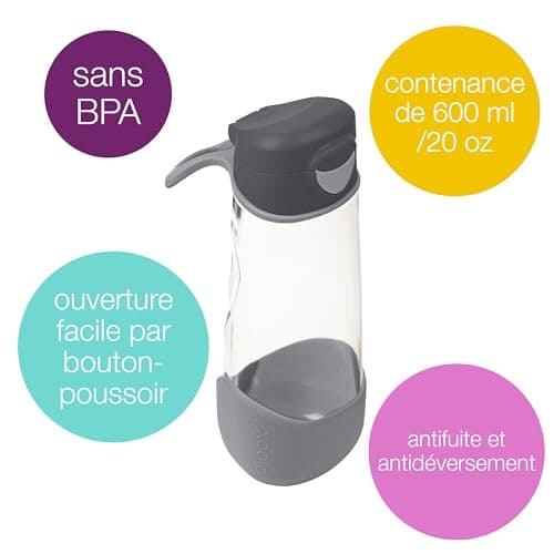 b.box Gourde Sport à Bec | Bouteille d'Eau à Préhension Facile et Couvercle Étanche | Design Moderne et Cool Adapté aux Enfants, Inclinez et Sirotez | 600 ml