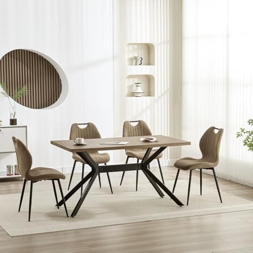 JIJIAN Lot de 4 Chaises de Salle à Manger, Chaise de Cuisine, Chaise tapissée, Chaise de Salon, Dossier en Tissu et Pieds en Métal, Kaki