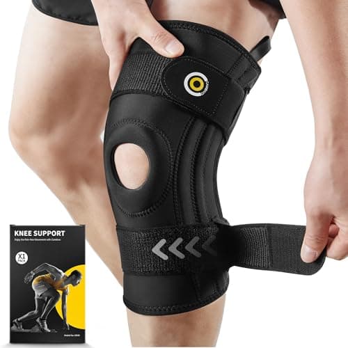 CAMBIVO Genouillere Arthrose Genou, Genouillère Sport Réglable, Genouillère Ligamentaire avec Stabilisateurs Latéraux, Attelle Genou, Genouillère Rotulienne pour Musculation, Course, Protege Genoux