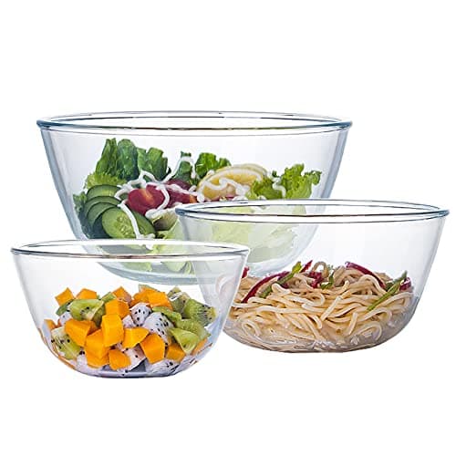 Homwin Grand Saladier 3 Bols en Verre, 1,0 L, 2,5 L, 4,2 L Bols Gigognes peu Encombrants Bols Antidérapants Saladiers pour Mélanger Stockage Cuisson