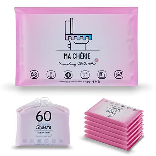 Ma Chérie Lot de 60 couvertures de siège de toilette jetables de grande taille et biodégradables avec emballage individuel pratique et discret