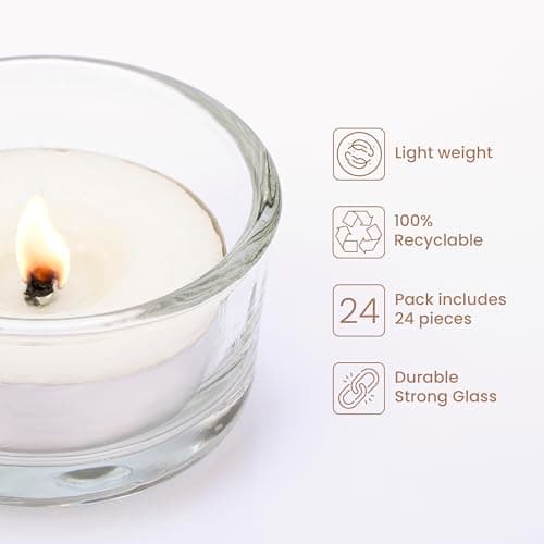 BELLE VOUS Photophore Verre Transparent (Lot de 24) - 4,5 cm de Diamètre et 2,5 cm de Hauteur - Bougeoir Verre pour la Décoration, Les Mariages, Les Fêtes et Les Décors de Table