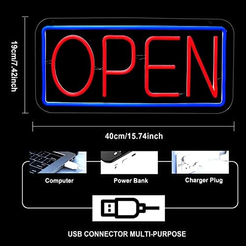 Open Panneau néon LED alimenté par USB avec interrupteur à intensité variable pour bar, club, magasin, restaurant, café, décoration cadeau
