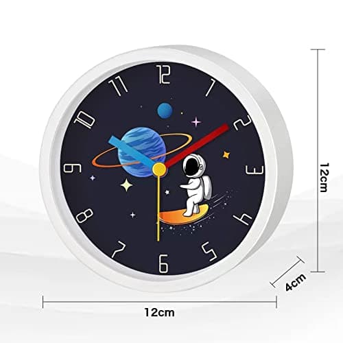 Idota Réveil éducatif pour enfants, sans tic-tac, espace, astronaute, réveil analogique, rond, caricature, réveil, pour garçons, filles, réveil à piles (sans batterie) - Blanc