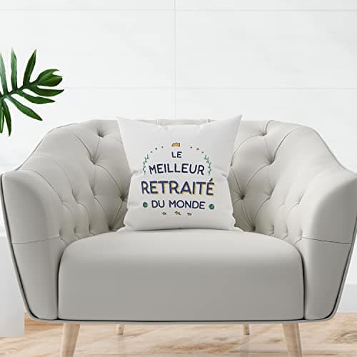 Mugffins Coussins/Oreillers avec Rembourrage pour RETRAITÉ Homme - 40x40 cm - en Français - Meilleur du Monde - Cadeau Original pour RETRAITÉ