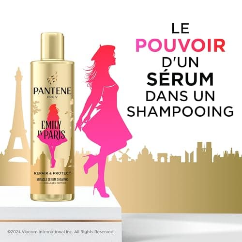 Pantene x Emily in Paris Repair & Protect Shampoing Sérum Édition Limitée 250ml. Nourrit les Cheveux Secs et Abîmés. Enrichi en Nutriments Pro-V et en Peptides de Collagène