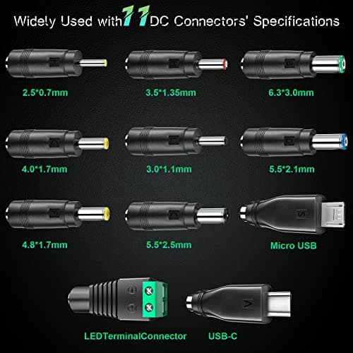 SoulBay 41W AC/DC Universal Adapter 24V / 20V / 18V / 15V / 12V / 9V / 6V Chargeur Transformateur d'alimentation avec 11 Pointes Contient des fiches USB-C, pour l'électronique Domestique, 2000mA Max