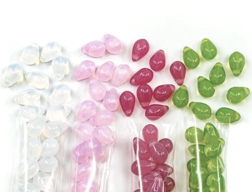 120+ Bead Kit of 6x9mm Pendant Drop Beads - Teardrop Glass Beads for Jewelry Making Set in 4 Opal Colors: White, Pink, Dark Pink, Grass Green