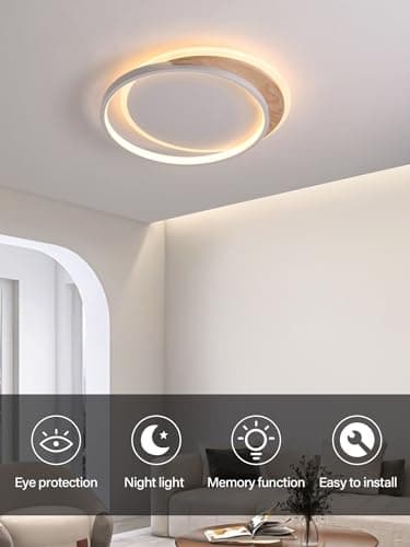 FANLG Plafonnier LED dimmable 3000K-6000K Roud Luminaire Plafonnier salon 40CM lustre chambre plafonnier led bois pour Chambre, Salon, Bureau Cuisine