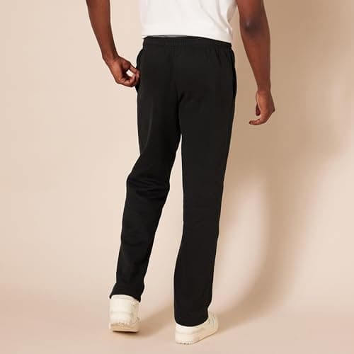 Amazon Essentials Pantalon de Survêtement en Polaire à Bas Ouvert (Existe en Grandes Tailles) Homme, Noir, XL