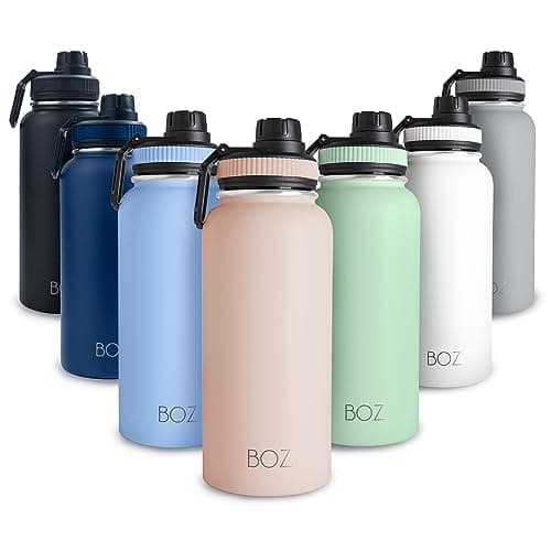 BOZ Gourde Isotherme En Acier Inoxydable 1L, Sans BPA, Isolation Sous Vide | Gourde Inox Avec Couvercle Anti Germe, Bouteille d'Eau 1 Litre pour Bureau, Sport, Voiture, Randonnée, Gym (Rose poudré)