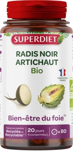 SUPERDIET - RADIS NOIR ARTICHAUT BIO – Bien-être du foie – Phytothérapie – Fabrication française – 80 comprimés