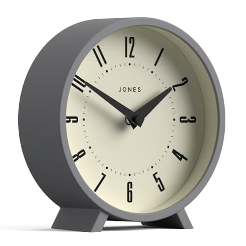 JONES CLOCKS Horloge de Bureau Venus' - Design Rond Moderne en Gris, Look rétro élégant pour étagère, Table, cheminée ou Chevet