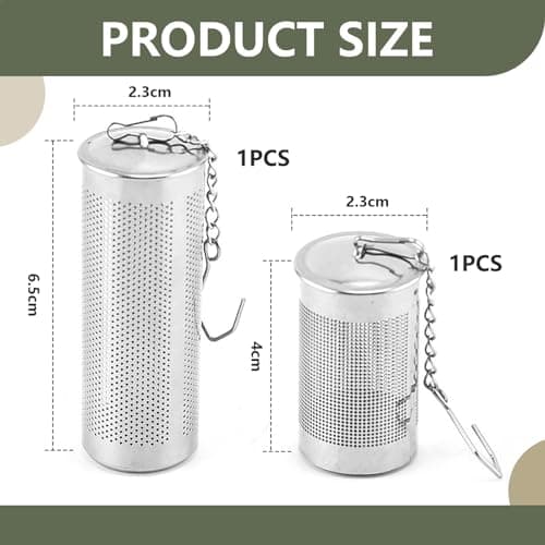 Kotkiddy® Lot de 2 infuseurs à thé pour thé en vrac, filtre à thé avec couvercle, passoire à thé en acier inoxydable avec crochet à chaîne, grande boule à thé avec chaîne fine (4 cm/6,5 cm, argenté)