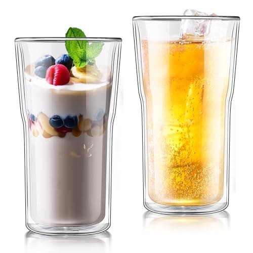 Joeyan 2x500ml Grande Gobelet Double Paroi,Grosse Tasse à Café,Verre a Eau,Mug xxl Transparent, Extra Large Verre Borosilicaté Thermiques, pour Latte macchiato,Thé,Cocktail,Smoothie,Matcha,Biere