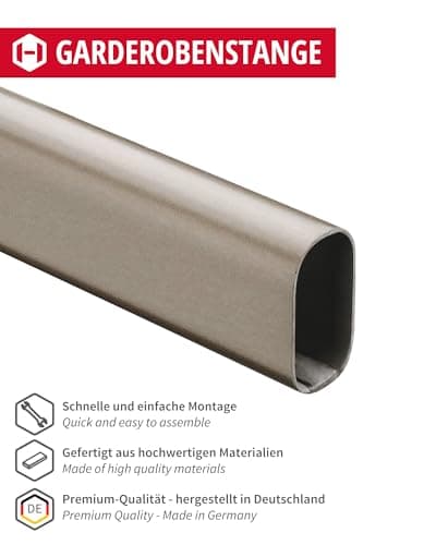 Gedotec Tringle à vêtements en métal - 1 000 mm - Tube de meuble avec support ovale - Gris titane - 1 pièce - Montage mural avec fixations de barre