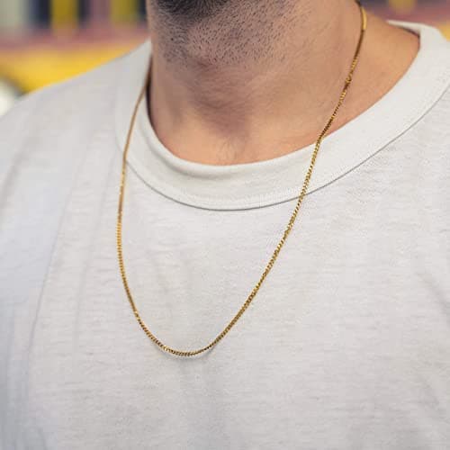 Made by Nami Collier pour Homme en Acier Inoxydable - Chaîne à Maillons en d'Or Massif de 60 cm - Chaîne pour Homme Artisanale - Cadeau pour Lui - Bijoux pour Homme (Or 2mm)