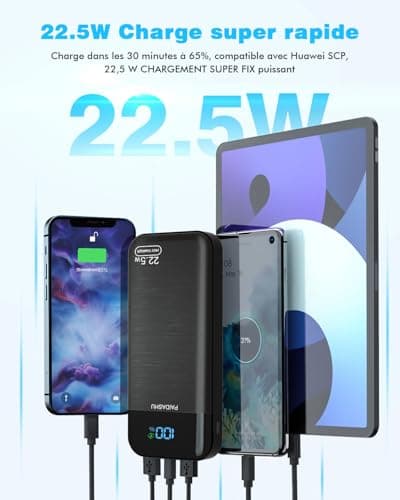 Power Bank 27,000mAh Recharge Rapide Batterie Externe 3A USB C Chargeur Portable avec écran LCD, 3 Sorties et 2 entrées Compatible avec téléphone, tablettes