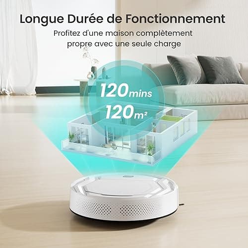 Lefant Aspirateur Robot, Robot Aspirateur Autonomie Mince Silencieux, Connecté avec WiFi/Alexa/App, 3 Modes d'aspirations, Programmable, Idéal pour Les Poils d'animaux Tapis Sols Durs, M210 Blanc