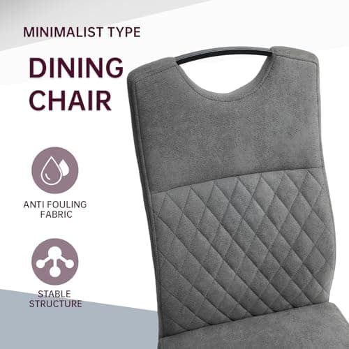 jiexi Lot de 8 chaises de salle à manger modernes avec dossier haut en tissu rembourré et assise en similicuir et pieds chromés Gris