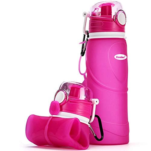 Kemier Bouteilles d'eau Pliables en Silicone de 750 mL,Sans BPA,Approuvées par La FDA.Bouteilles d'eau Pliables Pouvant s’Enrouler Pour Sports et Plein Air,étanches et à l'épreuve Des Fuites(Rose)