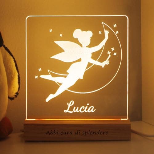LASERÒ Veilleuse Bébé Personnalisé avec Prénom - Cadeau Naissance Fille - Lampe de Chevet Enfant Cadeau Bapteme Garcon (Fée)