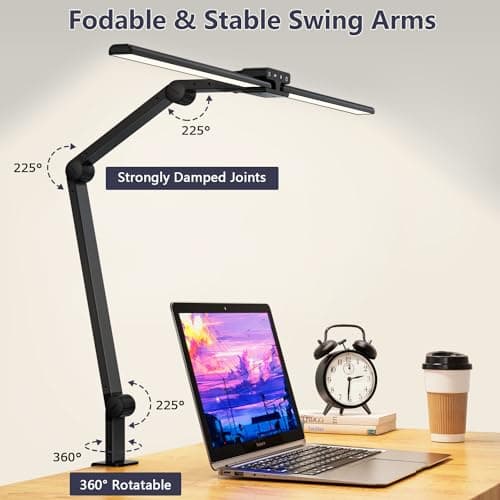 KableRika Lampe de Bureau avec Télécommande, 24W 80cm Double Tête, Grande Lampe Bureau LED Puissante, 4 Luminosité & Températures, lumiere bureau avec pince pour Design, Lecture, Dessin, Moniteur