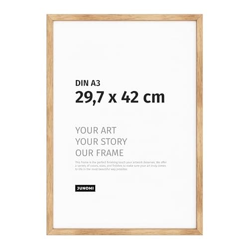 JUNOMI® Lot de 2 cadres photo en chêne de qualité supérieure, format A3 (29,7 x 42 cm), cadre en bois véritable DIN A3 avec verre acrylique incassable, cadre en chêne