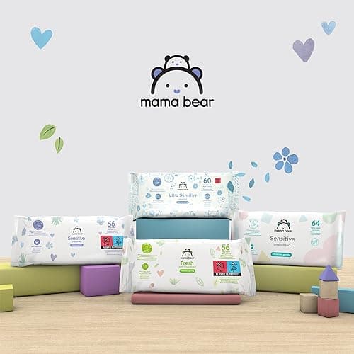 Marque Amazon - Mama Bear Lingettes Pour bébé Sensibles, Sans parfum, 1008 Unité, 18 Lot de 56 lingette