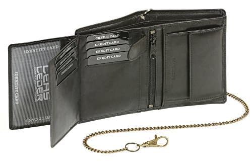 LEAS Biker portefeuille pour homme avec la chaîne BIKER, cuir véritable, noir