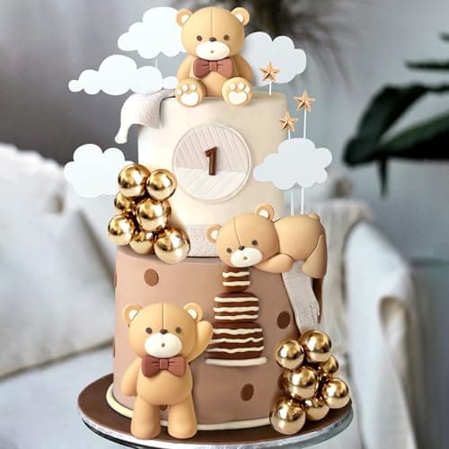 JeVenis décoration de gâteau ours brun de luxe décoration de gâteau en boules beige brunes décoration de gâteau ours boho décoration de gâteau d'anniversaire douche de bébé