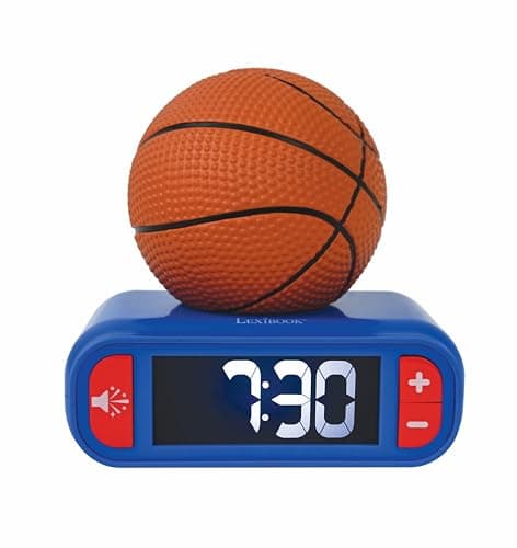 Lexibook, Basketball, Réveil veilleuse Ballon de Basket, Sons et mélodies, Ecran LCD rétro-éclairé, Lumineux, Snooze, Bleu / orange, RL800BA
