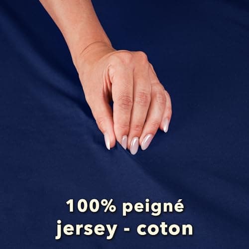 STUDIO Basic Drap Housse 180x200 cm, 100% Coton peigné, certifié Oeko-TEX 100, qualité de Marque, Drap de Matelas 180 x 200 jusqu'à 25 cm, Bleu foncé