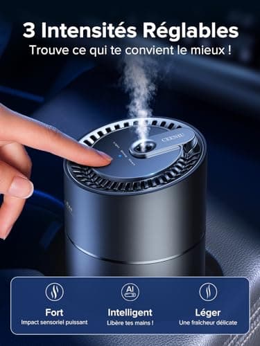 Desodorisant Voiture Ceeniu, F26 Diffuseur de Voiture, Atomiseur à Ultrasons, Concentration Réglable, Marche/Arrêt Automatique, Parfum Naturel Français 45 ML, Durée 6 Mois,Parfum de Vanille Velours