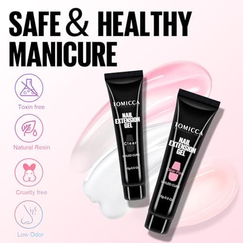 TOMICCA Gel d'Extension Ongles Clear & Light Rose, 2 * 15g Gel de Construction d'Ongles, Protection Acrygel Ongles, Quick Building Poly Extender Gel pour Manucure Nail Art Debutant et professionnel