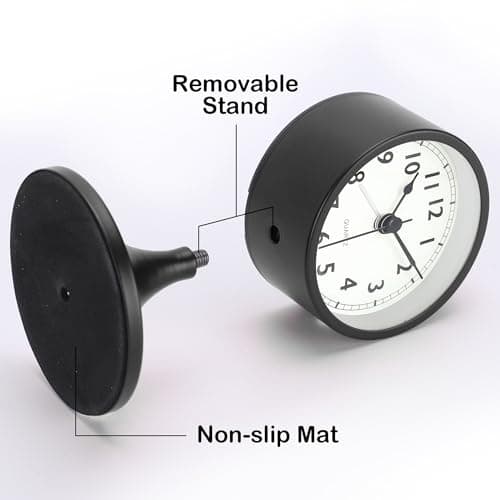 Lafocuse Metal Reveil Analogique sans Tic-tac, Retro Noire Snooze Reveil avec Lumière de Nuit, Vintage Horloge de Chevet Silencieuse pour Bureau Chambre Table 12.5cm