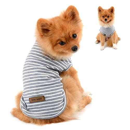 PAIDEFUL Vêtements pour Petits Chiens Garçon Fille été rayé Chiot t-Shirt Gilet Respirant Coton t-Shirt sans Manches Chihuahua Yorkshire Gris XXL