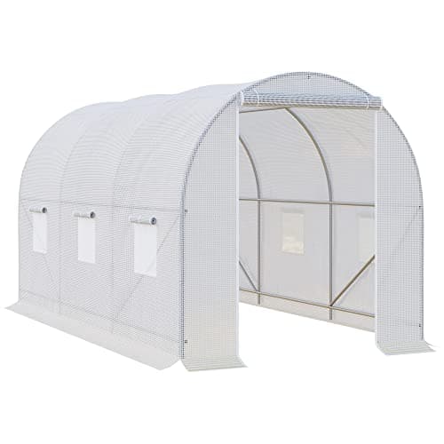 Outsunny Serre de Jardin Tunnel Surface Sol 7 m2 3,5L x 2l x 2H m châssis Tubulaire renforcé 18 mm 6 fenêtres Blanc