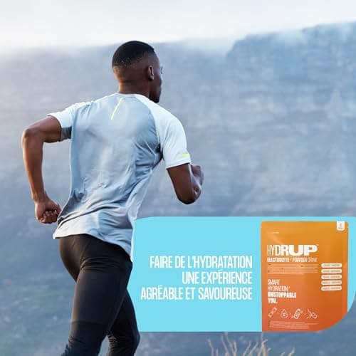 Hydrup Poudre d'Electrolytes sans Sucre avec Bouteille d'Eau Pliable, 1733 mg Kit d'Electrolytes Hydratation, Boisson Energisante aux Orangex et Mandarinex, 6 Unités