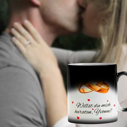 LOOXIS Mug magique personnalisé avec photo et texte, à personnaliser - Mug à changement de couleur, Magic Mug, thermo-revêtement, 325ml - Idée cadeau pour femme & homme - Intérieur blanc